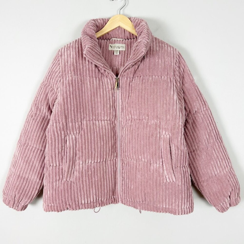 Koolaburra by Ugg Corduroy Puffer Jacket Pink Zip Front Coat Size Large Women's